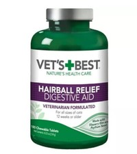 Vet's Best Hairball Relief Digestive Aid 180 Chewable Tablets All Cats 12 week+.