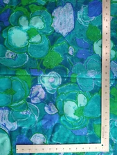 Vtg. 3 Yrds x 54" W Cohama Vat Hand Print Zepel Upholstery Fabric Blue/ Green