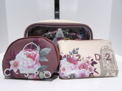 Loungefly Star Wars Floral Darth Vader C-3PO R2-D2 Cosmetic Bag pc Set NWT