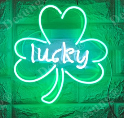 20''x16'' Lucky Clover Shamrock Acrylic Neon Sign Lamp Light Handmade QL