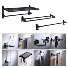 9PCS Wall Mounted Bathroom Hardware Bath Accessory Set Black Aluminum Towel Bar