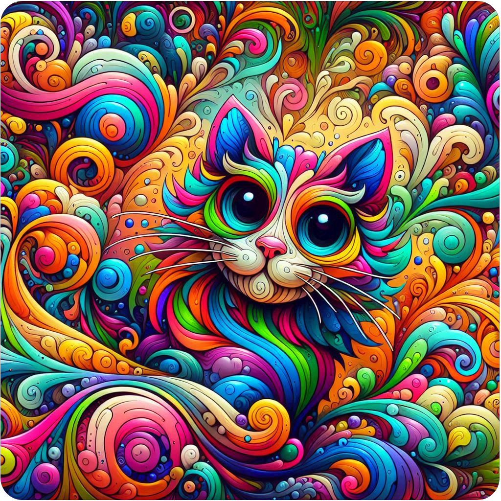 Trippy psychedelic cat waterproof vinyl sticker in multiple sizes