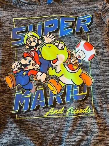 Kid Super Mario, Toad, Luigi,& Yoshi Gray Lightweight Hooded Sweatshirt -Size 6 - Picture 2 of 5