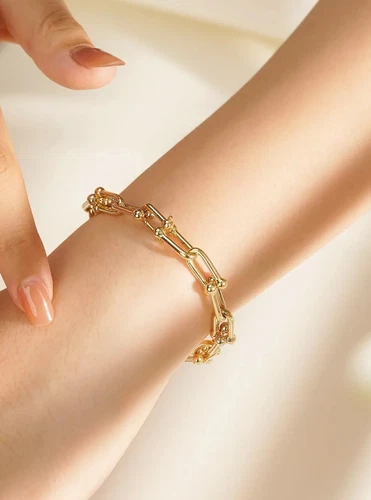Italian 18K Solid Gold Horseshoe Link Chain Bracelet U-Shape Jewelry 7" - Picture 18 of 20