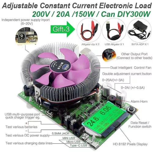 Electronic Load Voltmeter Ammeter Battery Capacity Power USB Tester 150W 200V - Picture 2 of 8