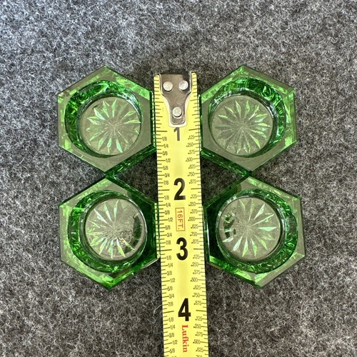 Set of Four Vintage Emerald Green Crystal Hexogon Star Open Salt Dips or Trinket - Picture 24 of 24