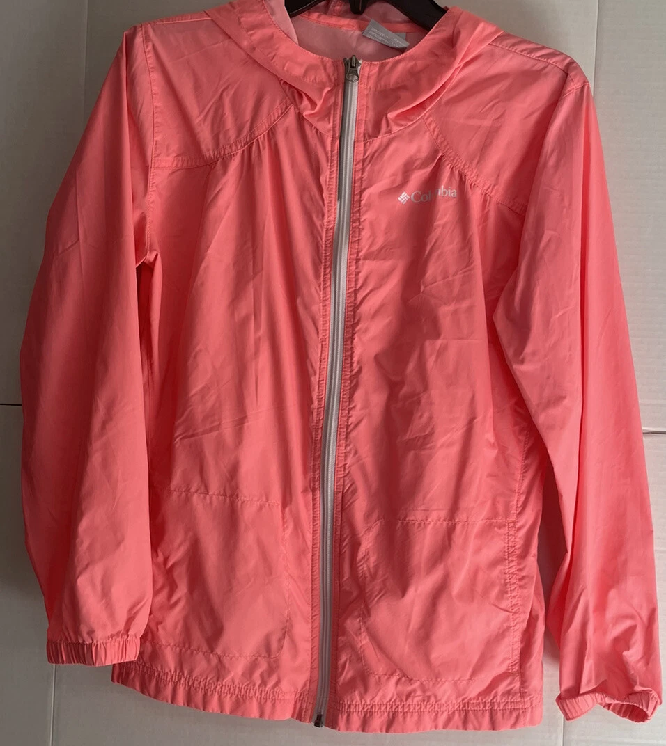 Columbia Girls Rain Coat Size L 14 16 Orange Lightweight