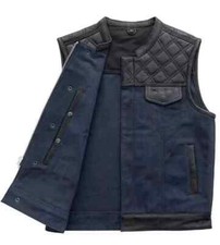 Men s Biker Vest Hunt Club Leather Diamond Quilted Motorcycle Denim Style Vest