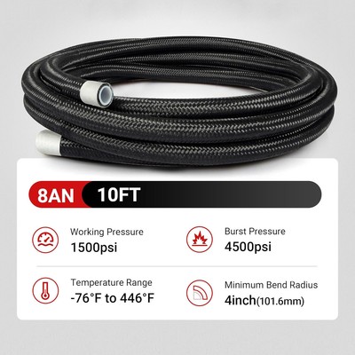 8AN PTFE Fuel Hose Line E85 Nylon Braided 10FT Black FonGoff,NEW