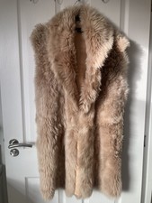 Reiss Shearling Gilet Sheepskin Vest Coat Pink Beige Long Uk 10-12 Eu40 Us8