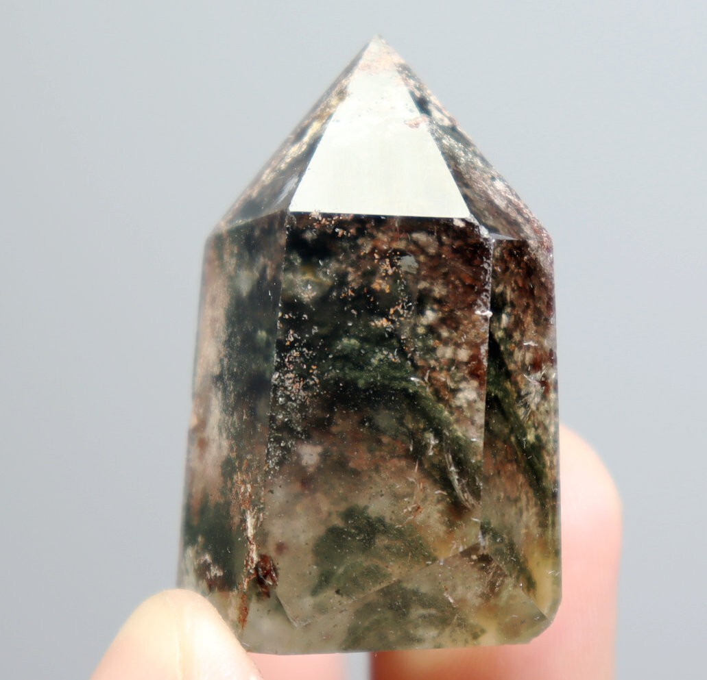 Natural Garden Green Red Ghost Phantom Quartz Crystal Point Tower