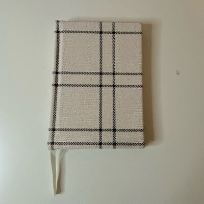 Notebook  Typo Public Library  Canvas Neutral Plaid Lined Ribbon