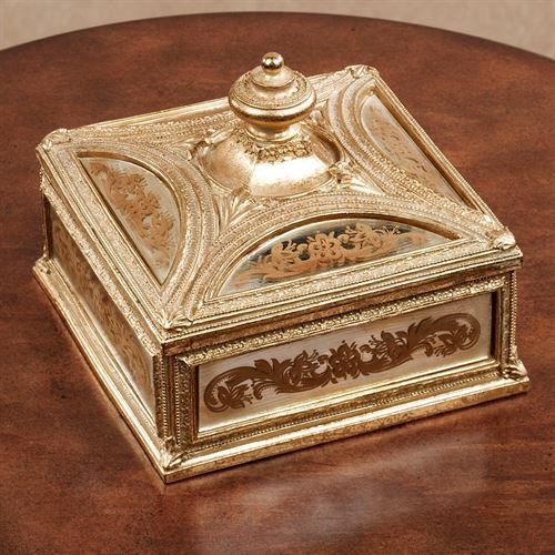 Antique Gold Mirrored Jewelry Box Mirror Ornate Covered Box eBay