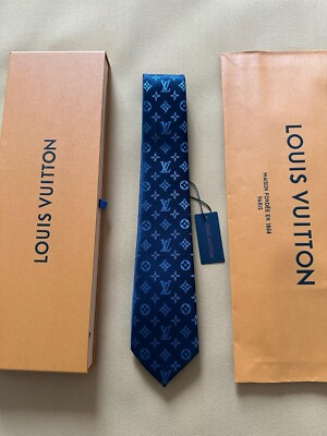 LOUIS VUITTON MENS MONOGRAM TIE DARK BLUE ORIGINAL PACKAGING WIDEST 3.25''