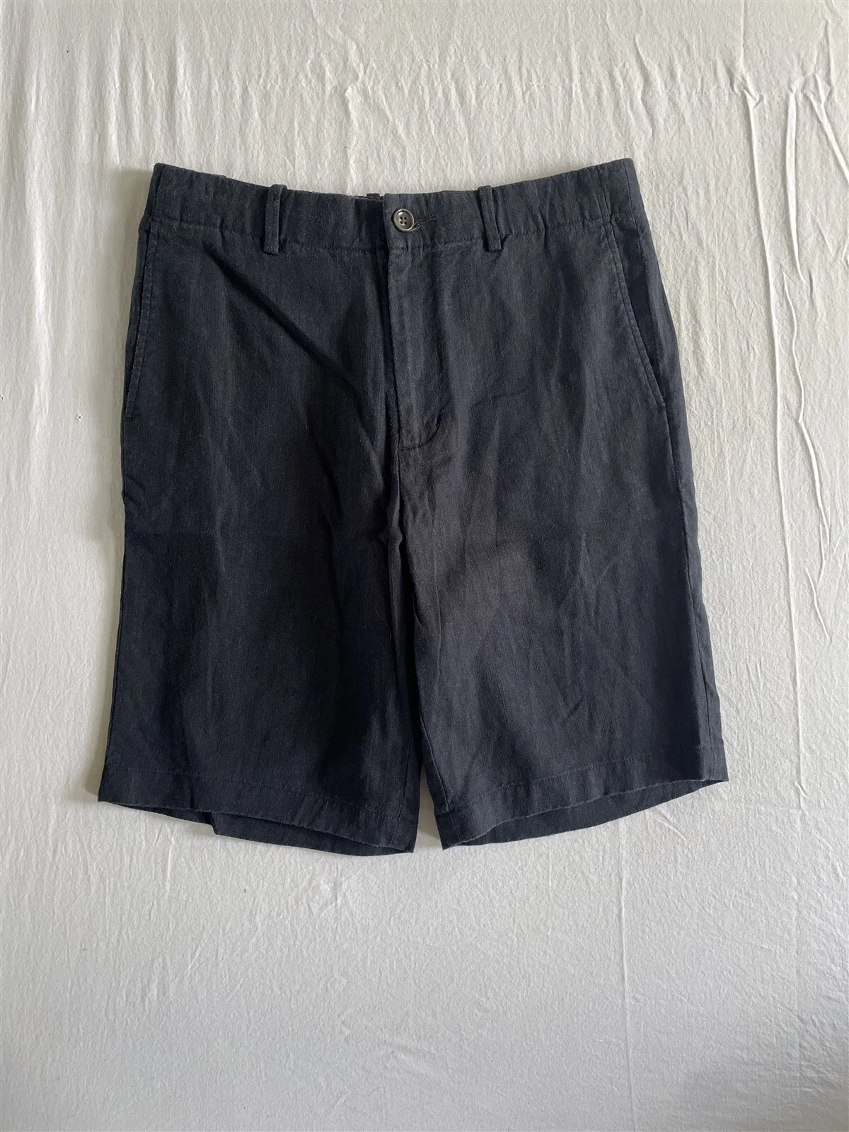 Vince 31x9" Navy Blue Linen Drawstring Mens Shorts