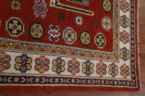 Alfombra geométrica estilo tribal kazajo anudada a mano 6x8 ft - Imagen 14 de 21