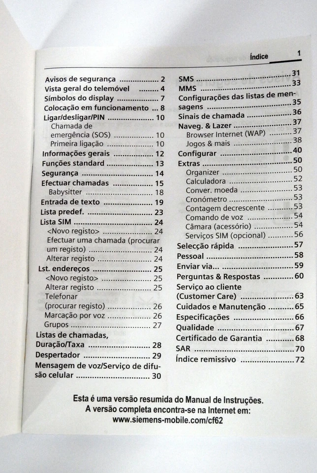 MANUAL DE INSTRUCCIONES MOVIL SIEMENS CF62 - EN ESPAÑOL - Imagen 3 de 3