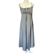 Forever 21 Women Size M Gray Satin Slip Maxi Dress Milkmaid Coquette Flowy HoCo