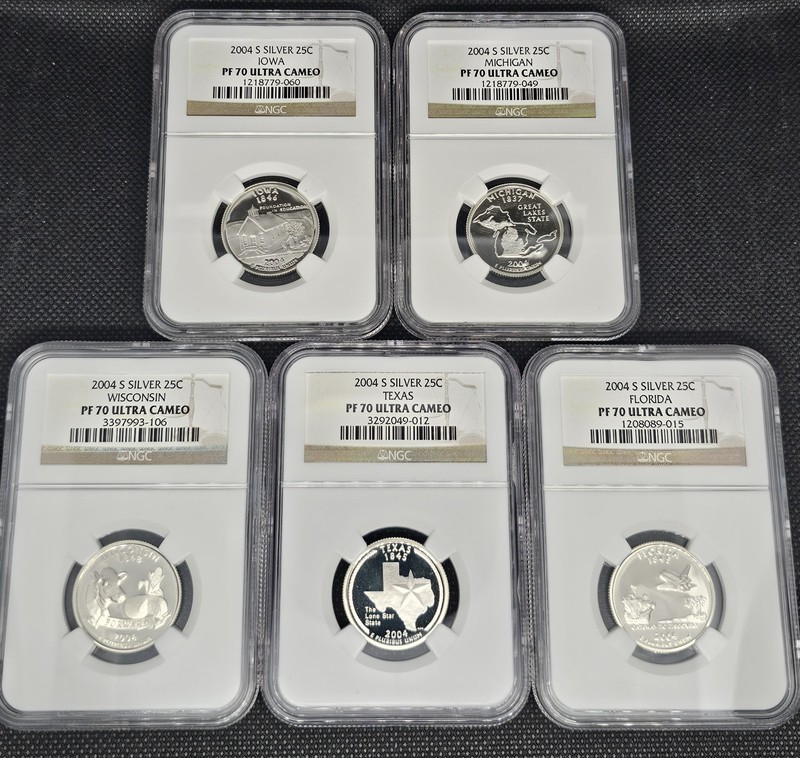 2004 S Silver Proof State Quarter 5 Coin Set NGC PF70 Ultra Cameo