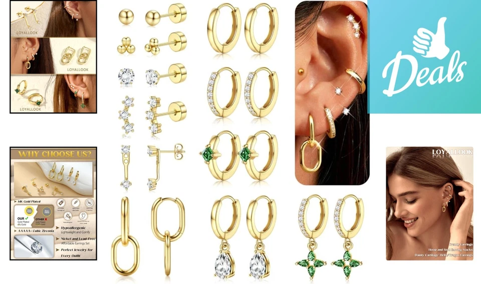 Versatile 11-Pairs 14K Gold Earrings for Multiple Piercings – Gift-Ready Set - Image 2 of 4