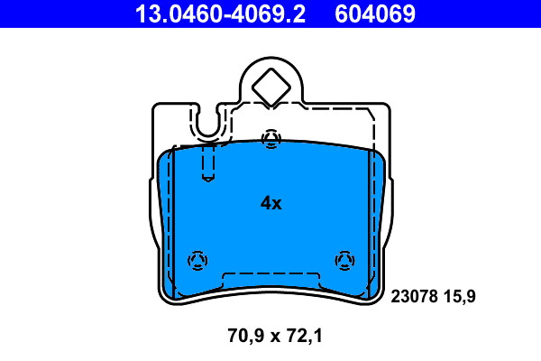 Rear ATE 13.0460-4069.2 Brake Pad Set, disc brake for MERCEDES-BENZ