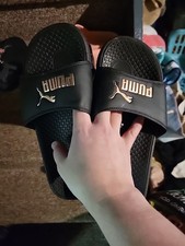 Womens Slides Puma Size 10 Black With Gold
