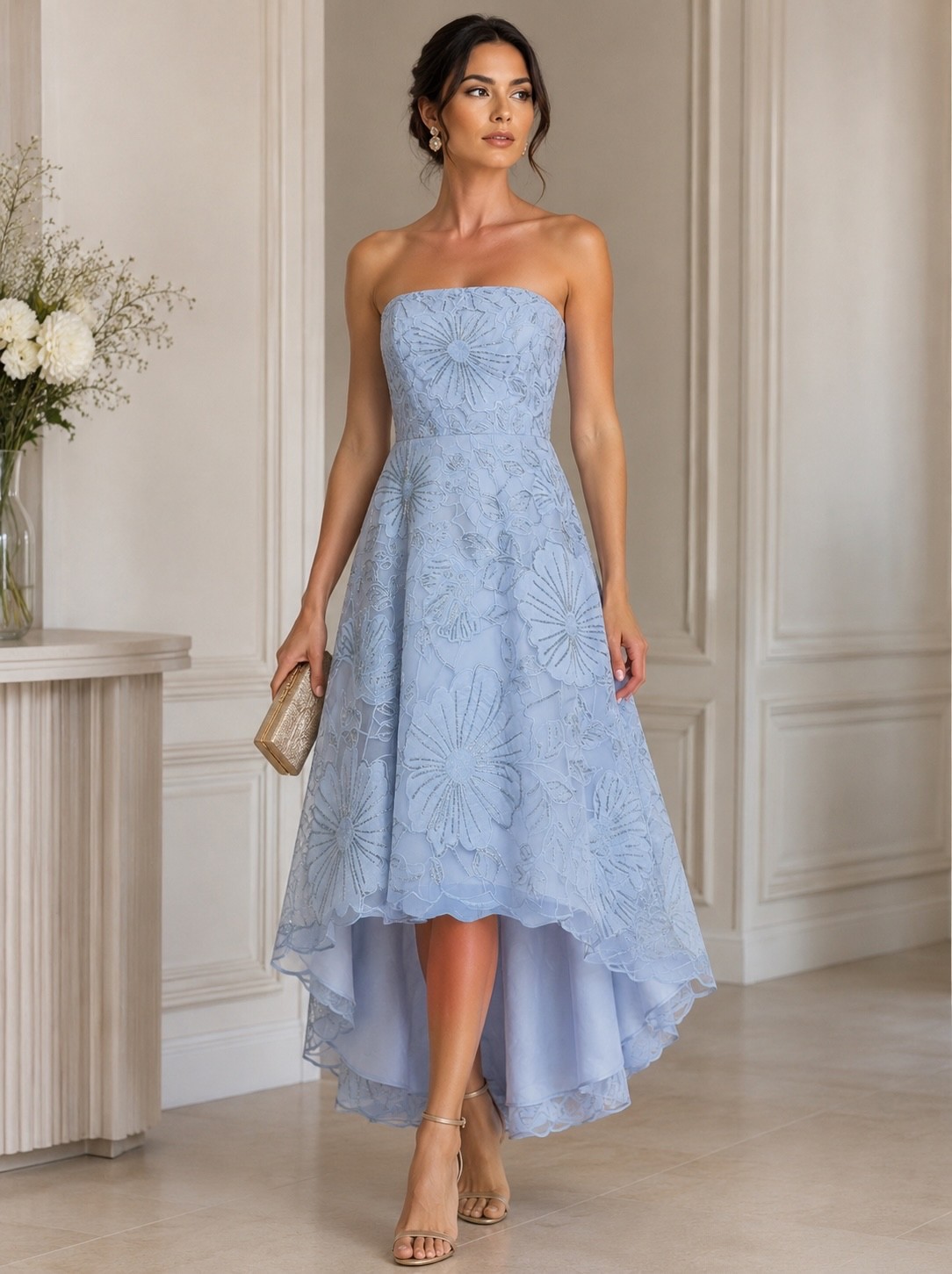 Aidan Mattox Strapless Embroidered High-Low MIDI Dress Size 14 NWT