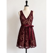 Windsor Lace Cocktail Dress Womens S Burgundy Floral Satin Tie Homecoming NWT