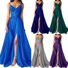 NEU Chiffon Ballkleider Lang Brautjungfernkleid A-Linie Abendkleider mit Schlitz