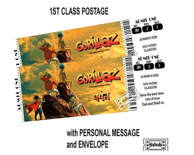 CUSTOM Gorillaz Personalised Mock Ticket The Mountain Tour 2026 | Gift Reveal Keepsake