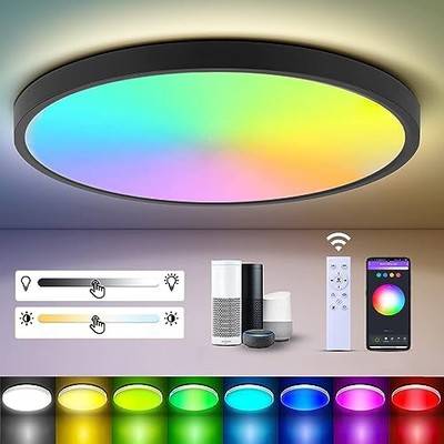 CANMEIJIA LED Deckenleuchte, 12 Zoll 24W Smart Deckenleuchten RGB dimmbar mit