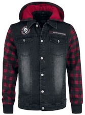 Rock Rebel by EMP Herren schwarz-rot karierte Jeansjacke im Biker-Look mit