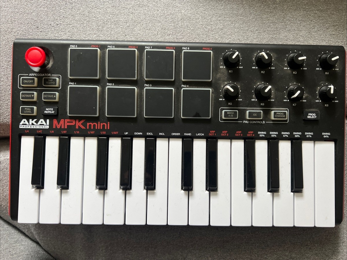 Akai MPK Mini Mk2 Mkii 25 Key Electronic Keyboard - Black/Red