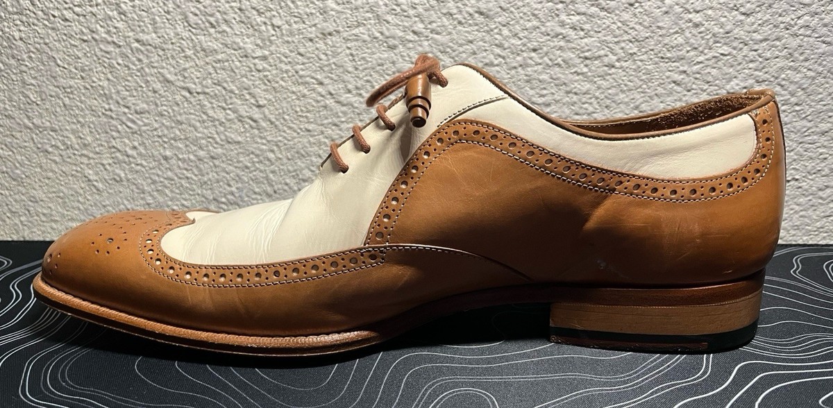Mezlan Tulum Two-Tone Cognac and White Wingtip Derby Shoes Paul Parkman Dual Tone Wingtip Derby Shoes Cognac & Cream  main image 4