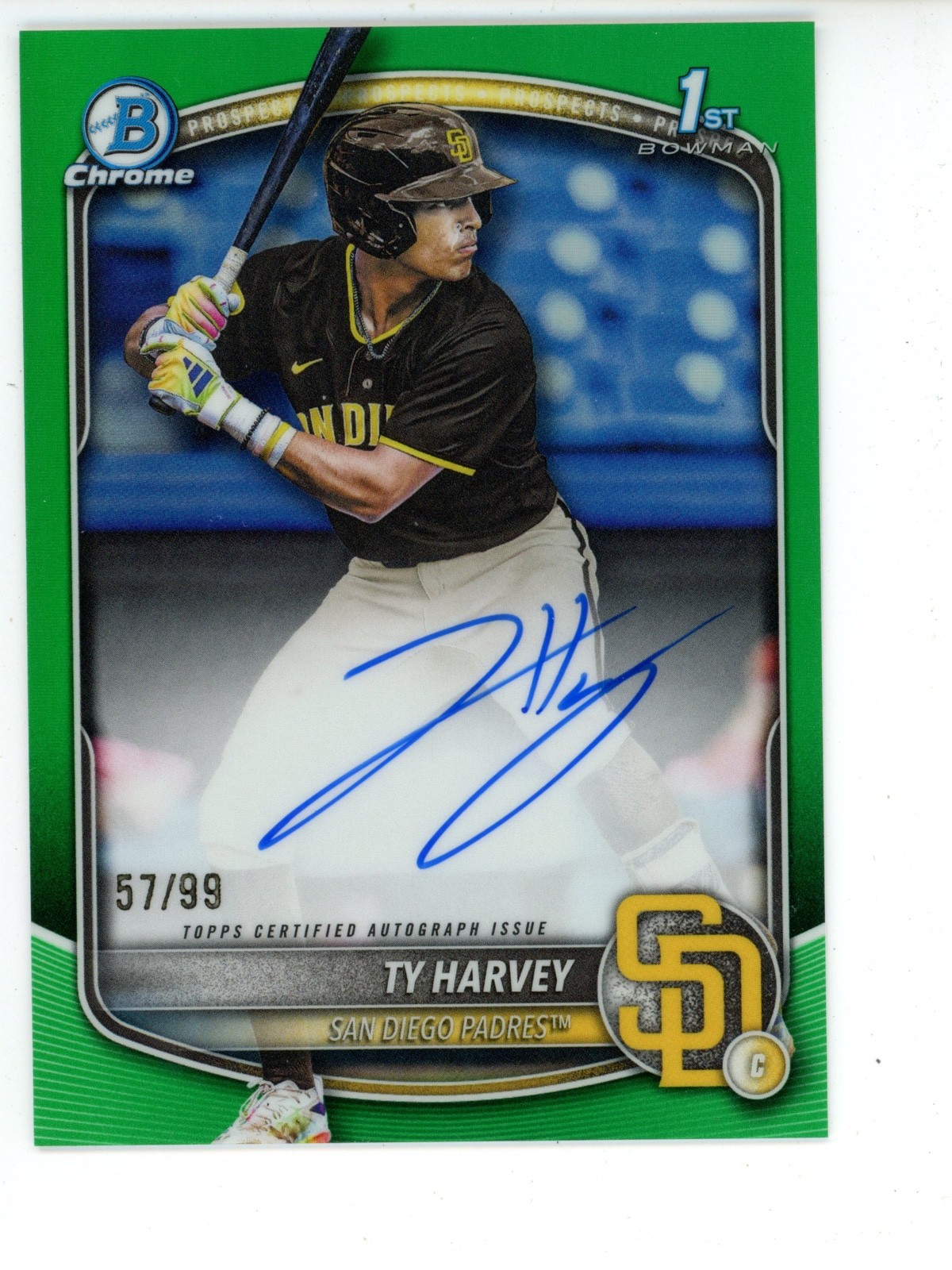 2025 Bowman Draft Chrome Prospect Auto Ty Harvey CPA-TH Green Refractor /99