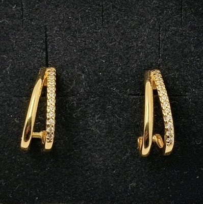 Pendientes oro 18k 750 mls. Doble Aro Con Circonitas. 15,2 MM. 
