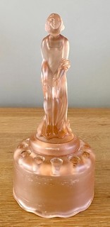 Fine Vintage Art Deco Frosted Pink Glass Schweig Muller Flower Frog Lady Figure