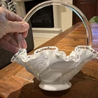Vintage Fenton White Milk Glass Silvercrest Paisley Panel Swirl Basket / Handle