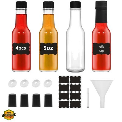 4Pcs 5oz Glass Bottle, Clear Woozy Bottles with Shrink Capsules,Empty Small B...
