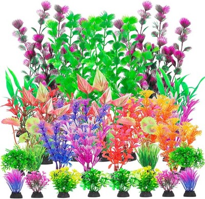 CousDUoBe 30Pcs Aquarium Plants, Fish Tank 30pcs Plastic Plant Flower 