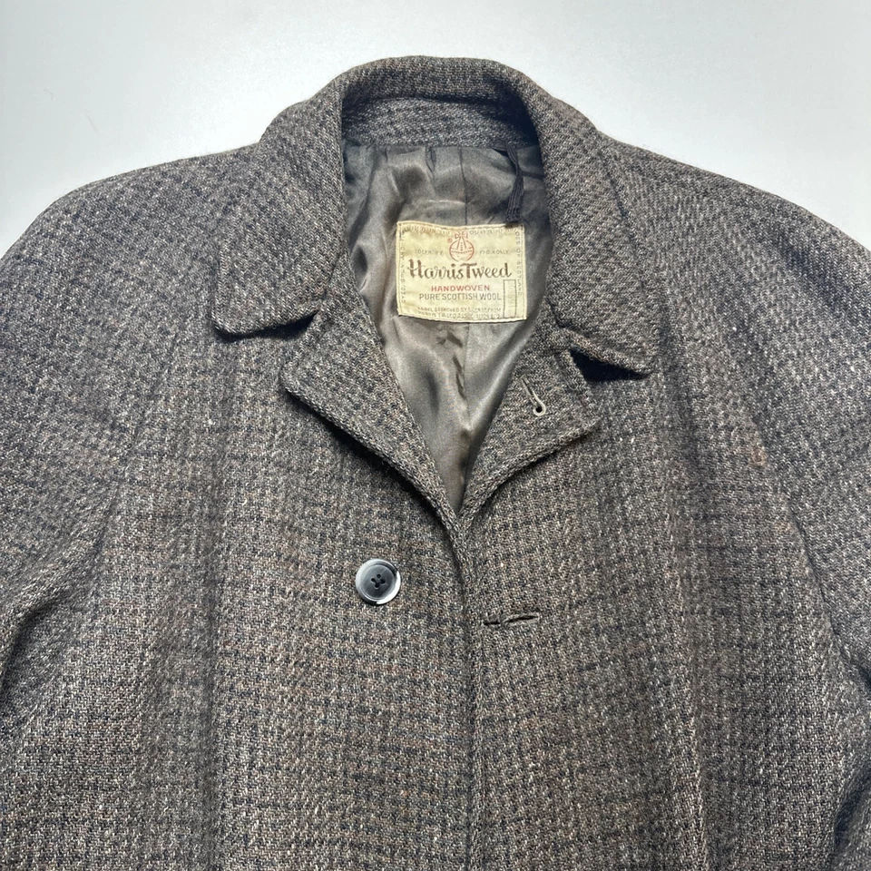 Vintage Harris Tweed Scottish Wool Overcoat Union Made In The USA - Image 2 of 4