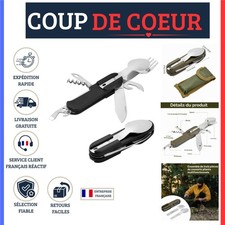 Set Couverts Camping Pliants 8 en 1 Inox 2 Pièces Randonnée Pique-nique
