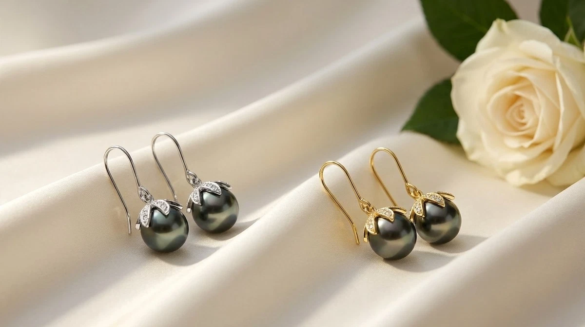 14K Yellow Gold Tahitian Cultured Pearl & Diamond Earrings 8-9mm 0.07 ct tw