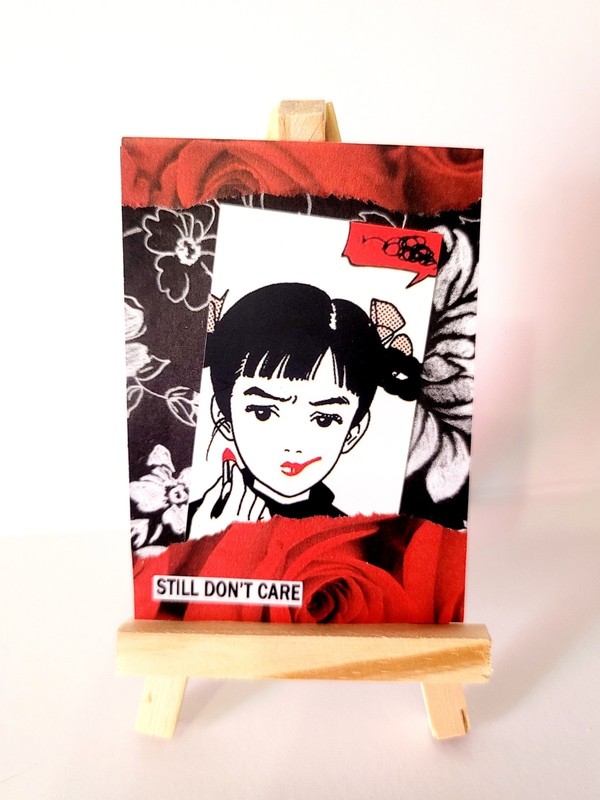 ACEO Original Lipstick Anime Girl Flower Collage Preparations #2 by LoveYourMail