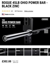 Rogue Fitness 20kg Ohio Power Bar Black Zinc