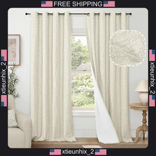 Linen Blackout Curtains 52x84 Inch 2 Panels for Bedroom and Living Room