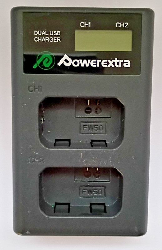 Powerextra DS-FW50 Dual USB Battery Charger for Sony NP-FW50 Batteries LCD