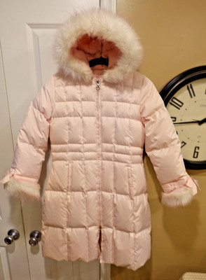 Rothschild Puff Coat (Down & Polyester) - Sz L 14 - Pale Pink Faus Fur Trim Hood