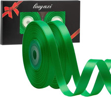 Solid Color Double Faced Green Satin Ribbon 3/8" X 50 Yards, Ribbons Perfect for