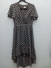 Vince Camuto Women 2 Dress Black Polka Dot V-Neck Short Sleeve Wrap Midi Ruffle